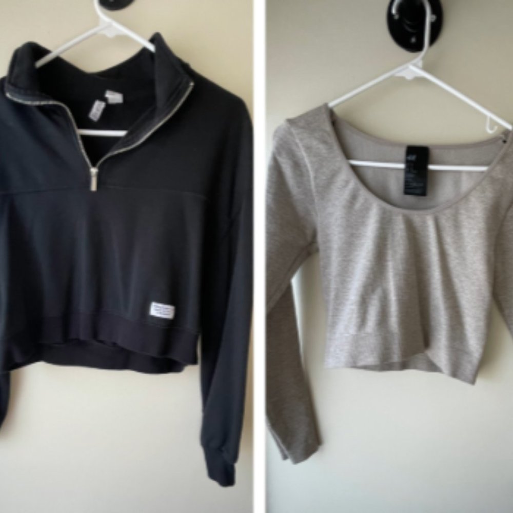 H&M Activewear Crop Tops Sweaters, US Size Medium | Black & Beige